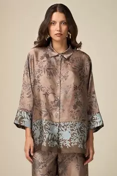 Рубашка оверсайз с цветочным принтом Oltre, серо-коричневый