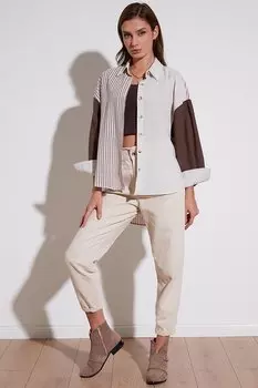 Рубашка оверсайз с длинной спиной в хлопковую полоску 6234536 Lela, экрю