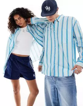 Рубашка оверсайз с длинными рукавами из поплина унисекс COLLUSION в синюю полоску
