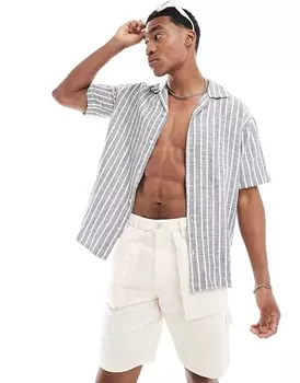 Рубашка оверсайз с фактурной синей полоской Jack & Jones