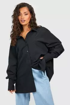 Рубашка оверсайз с глубоким манжетами Boohoo, черный