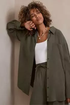 Рубашка оверсайз с карманом Mint Velvet, зеленый