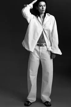 Рубашка оверсайз с карманом ZARA, белый