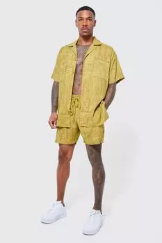 Рубашка оверсайз с коротким рукавом и короткая рубашка оверсайз Boohoo, хаки