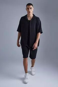 Рубашка оверсайз с коротким рукавом и короткий комплект Boohoo, черный