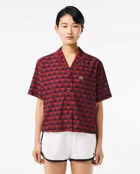 Рубашка оверсайз с короткими рукавами и принтом Lacoste, синий
