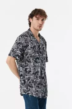 Рубашка оверсайз с короткими рукавами и узором Fullamoda, темно-синий