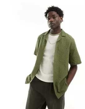 Рубашка оверсайз с короткими рукавами в стиле 90-х годов ASOS DESIGN зеленого цвета хаки из жатого хлопка