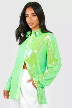 Рубашка оверсайз с пайетками Boohoo, лаймовый