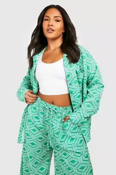 Рубашка оверсайз с принтом geo Boohoo, зеленый