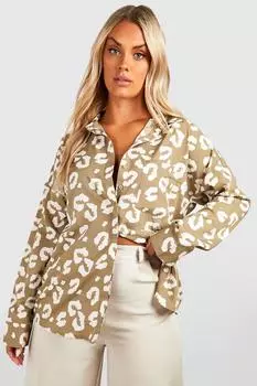 Рубашка оверсайз с принтом животных Boohoo, шалфей