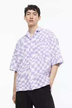 Рубашка оверсайз с рисунком H&amp;M, фиолетовый/белый в клетку