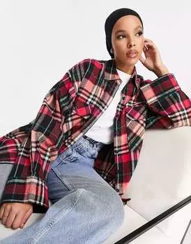Рубашка оверсайз с широкими манжетами в красную клетку ASOS