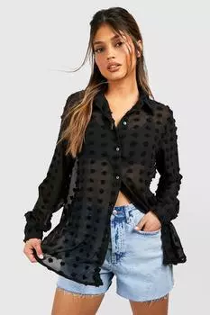 Рубашка оверсайз с тектурированной точкой Boohoo, черный