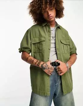 Рубашка оверсайз с завязками на рукавах цвета хаки ASOS DESIGN