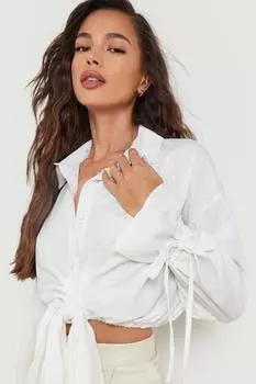 Рубашка оверсайз с завязкой передней части Boohoo, слоновая кость