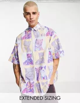 Рубашка оверсайз свободного кроя с кошачьим принтом ASOS DESIGN