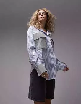 Рубашка оверсайз Topshop в сине-серую полоску