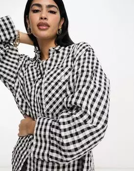 Рубашка оверсайз в черно-белую клетку ASOS DESIGN