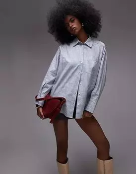 Рубашка оверсайз в мелкую синюю клетку Topshop