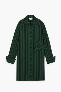 Рубашка оверсайз в полоску из хлопкового поплина GANNI, зеленый
