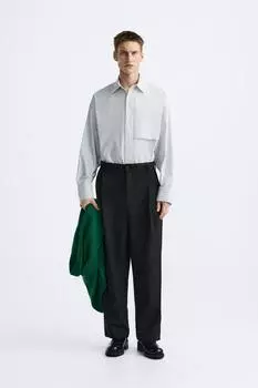 Рубашка оверсайз в полоску ZARA, серый