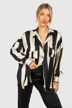 Рубашка оверсайз в широкую полоску boohoo, черный
