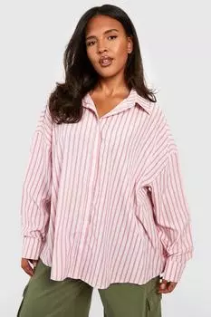 Рубашка оверсайз в широкую полоску Boohoo, розовый