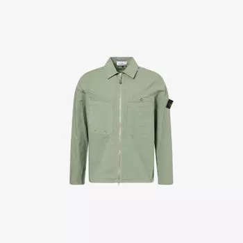 Рубашка-овершот Stone Island из стрейч-хлопка с накладными карманами, зеленый