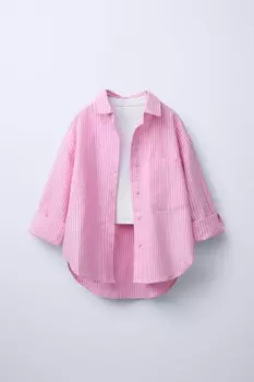 Рубашка оксфорд и футболка в рубчик ZARA, розовый/белый