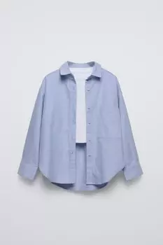 Рубашка оксфорд и топ в рубчик ZARA, светло-голубой