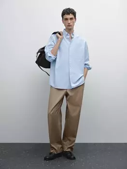 Рубашка Оксфорд из 100% хлопка Massimo Dutti, голубой