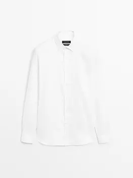 Рубашка оксфорд из хлопка облегающего кроя Massimo Dutti, белый