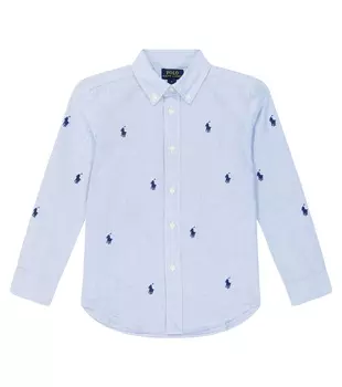 Рубашка-оксфорд из хлопка с вышитым логотипом Polo Ralph Lauren Kids, синий