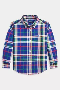 Рубашка оксфорд из хлопка в клетку для мальчика Polo Ralph Lauren, синий