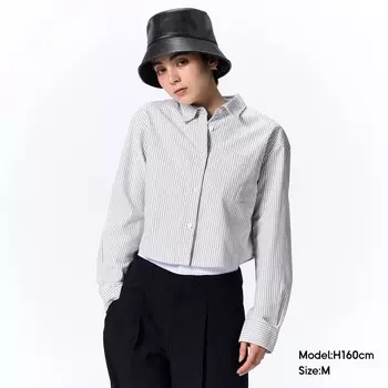 Рубашка-оксфорд короткая GU в полоску, коричневый