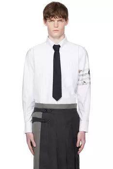 Рубашка оксфорд с гусиным узором в полоску 4-полосная Thom Browne, серый