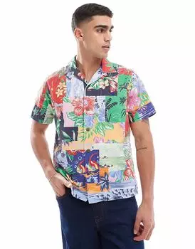 Рубашка оксфорд с коротким рукавом и воротником-стойкой Polo Ralph Lauren, классическая, большого размера, многоцветная