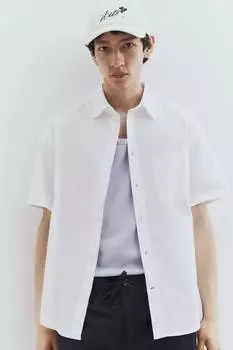 Рубашка Оксфорд с короткими рукавами, стандартного кроя. H&M, белый