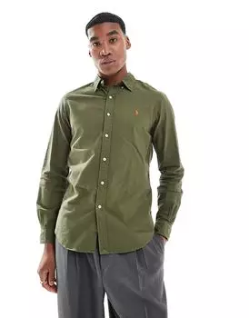 Рубашка оксфорд с логотипом icon fit, окрашенная в темно-зеленый цвет Polo Ralph Lauren