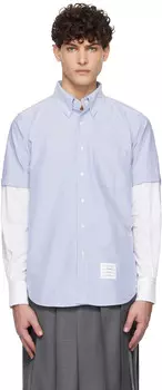 Рубашка Oxford с наборными рукавами синего и белого цветов Thom Browne