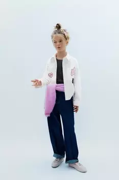 Рубашка оксфорд с нашивками ZARA, белый
