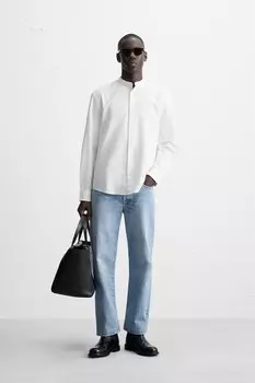 Рубашка оксфорд с воротником-мандарином ZARA, белый