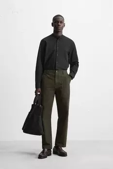 Рубашка оксфорд с воротником-мандарином ZARA, черный