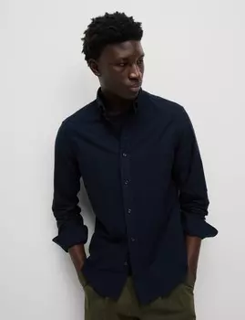 Рубашка Oxford Slim Fit из чистого хлопка Marks & Spencer, темно-синий