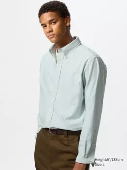 Рубашка Оксфорд стандартного кроя Uniqlo, цвет 50 зеленыйголубой