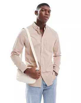 Рубашка оксфорд стретч тонкая в камне ASOS DESIGN