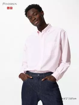 Рубашка oxford свободного покроя в полоску Uniqlo, цвет 11 розовый