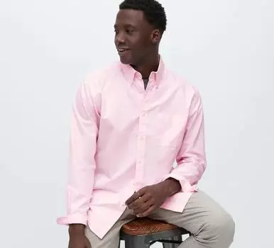 Рубашка оксфорд Uniqlo Oxford Slim Fit, розовый