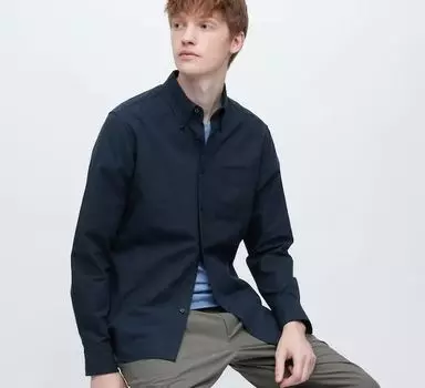 Рубашка оксфорд Uniqlo Oxford Slim Fit, темно-синий